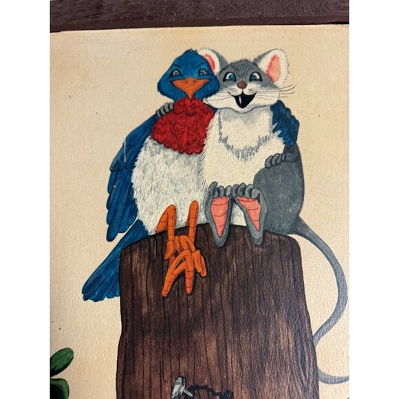 Mouse & Bird Peep & Squeak Painting On Art Board Hand Painted 1984 - Picture 2 of 6